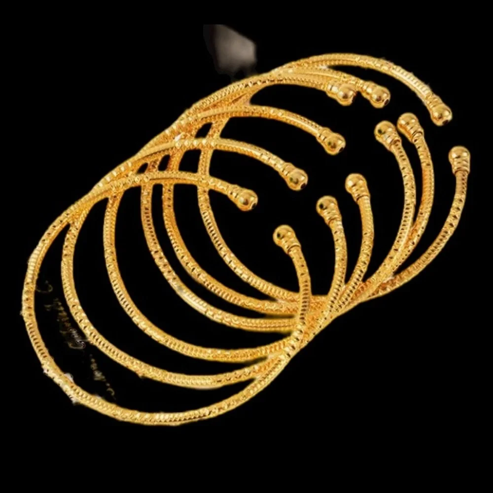 6 BRIGHT GOLD PLATED SIMPLE, ELEGANT BANGLES - Picture 6 of 8